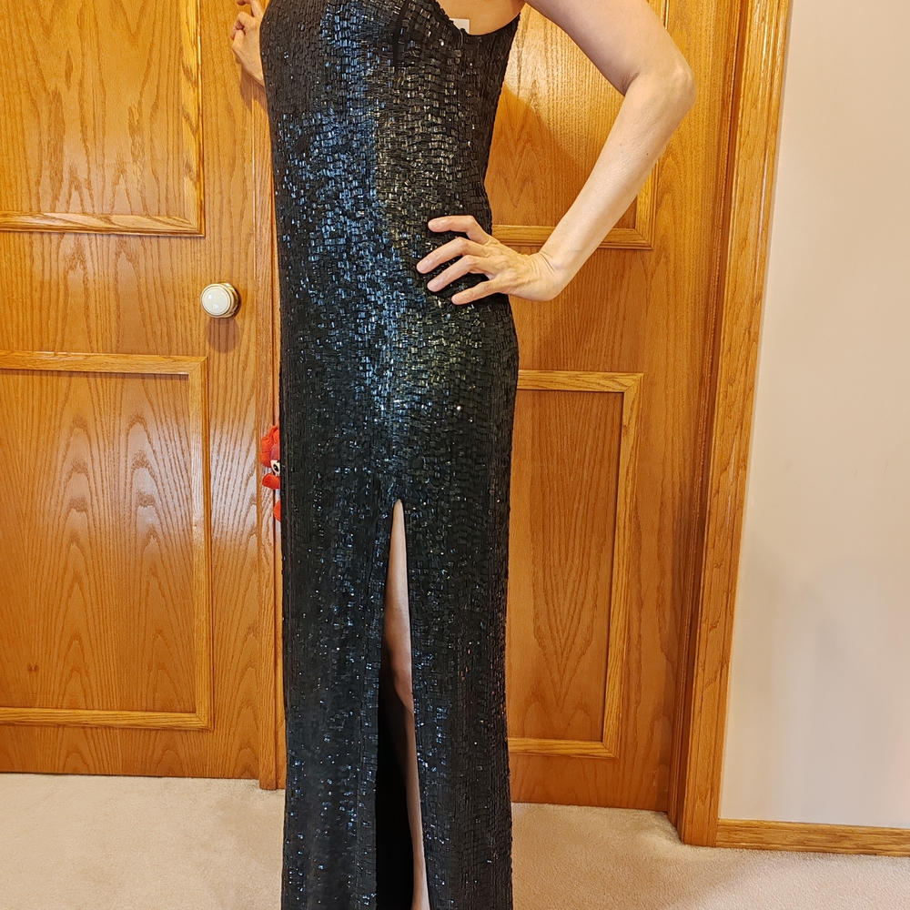 Vera Wang Black Sequin One Shoulder Dress. Brand New.